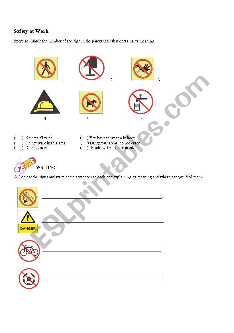 Safety at work worksheet