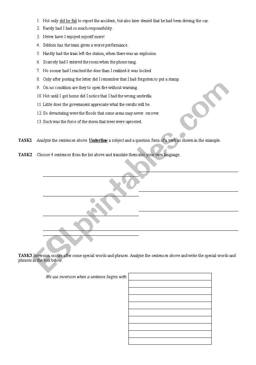 inversion worksheet