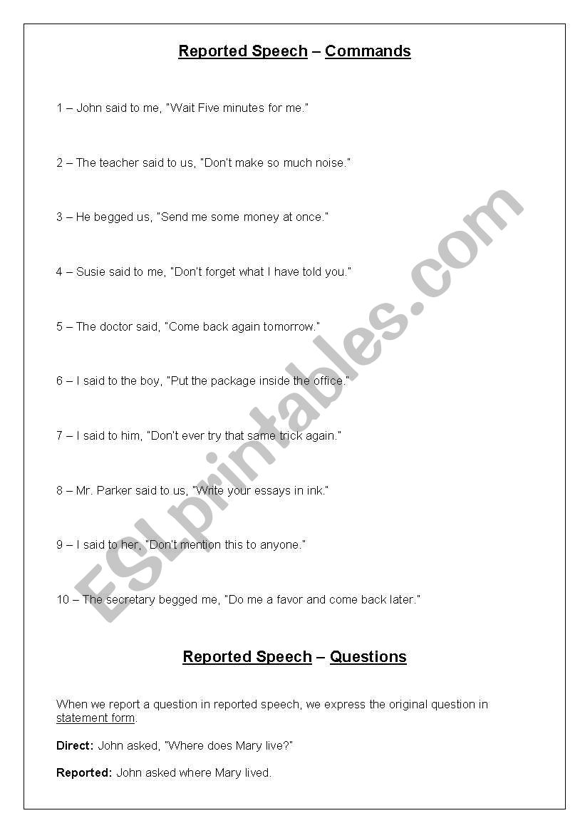 Reported Speech - Commands and Questions