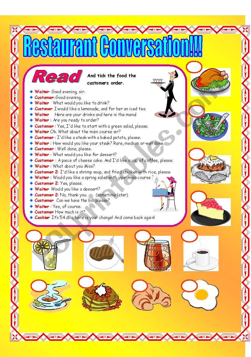 Printable Restaurant Activity Sheets