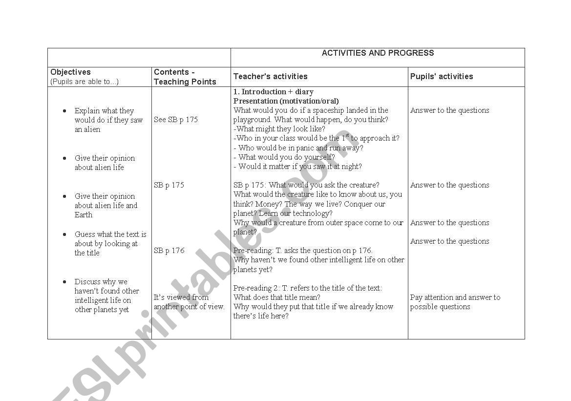 lessonabout aliens worksheet