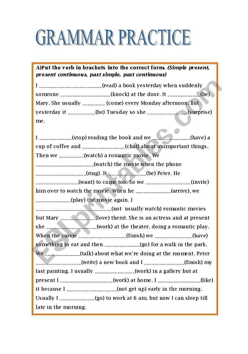 GRAMMAR PRACTICE-ELEMENTARY worksheet