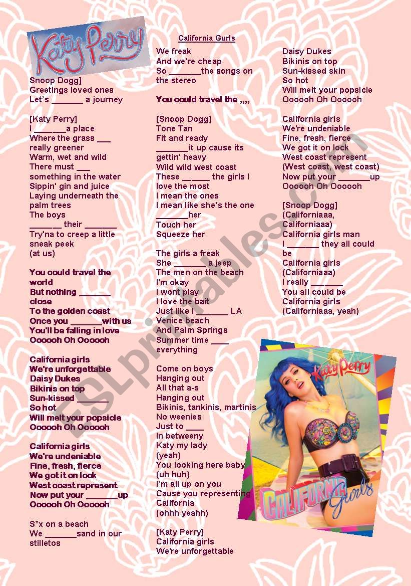 Katy Perry - California Gurls worksheet