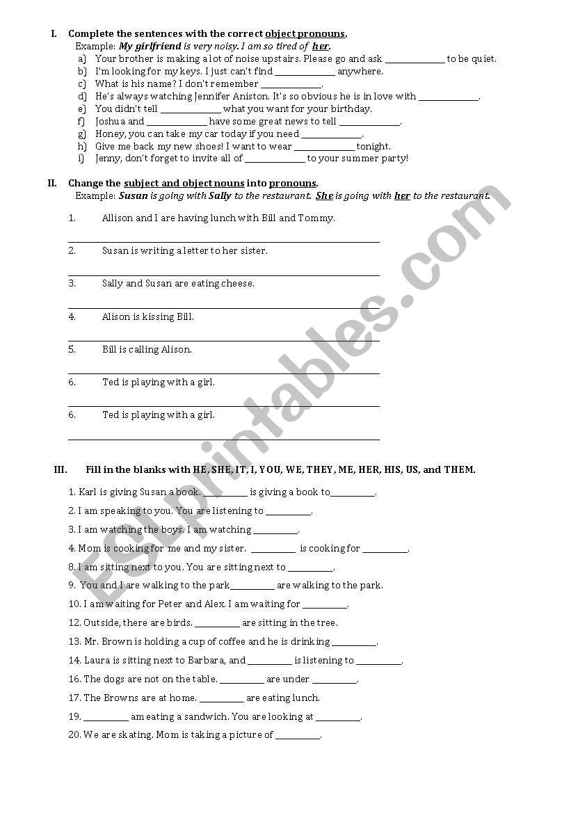 Object pronouns worksheet