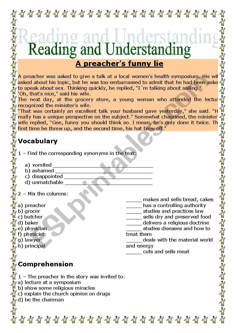 Reading and Understanding worksheet