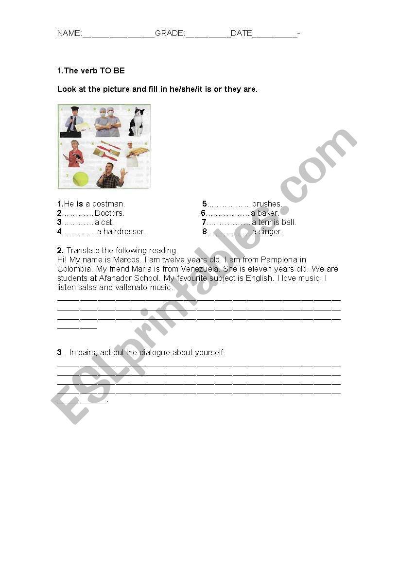 VERB TO BE worksheet