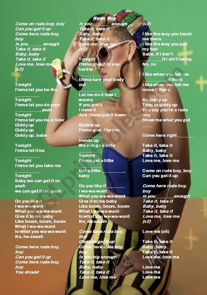 Rihanna - Rude Boy worksheet