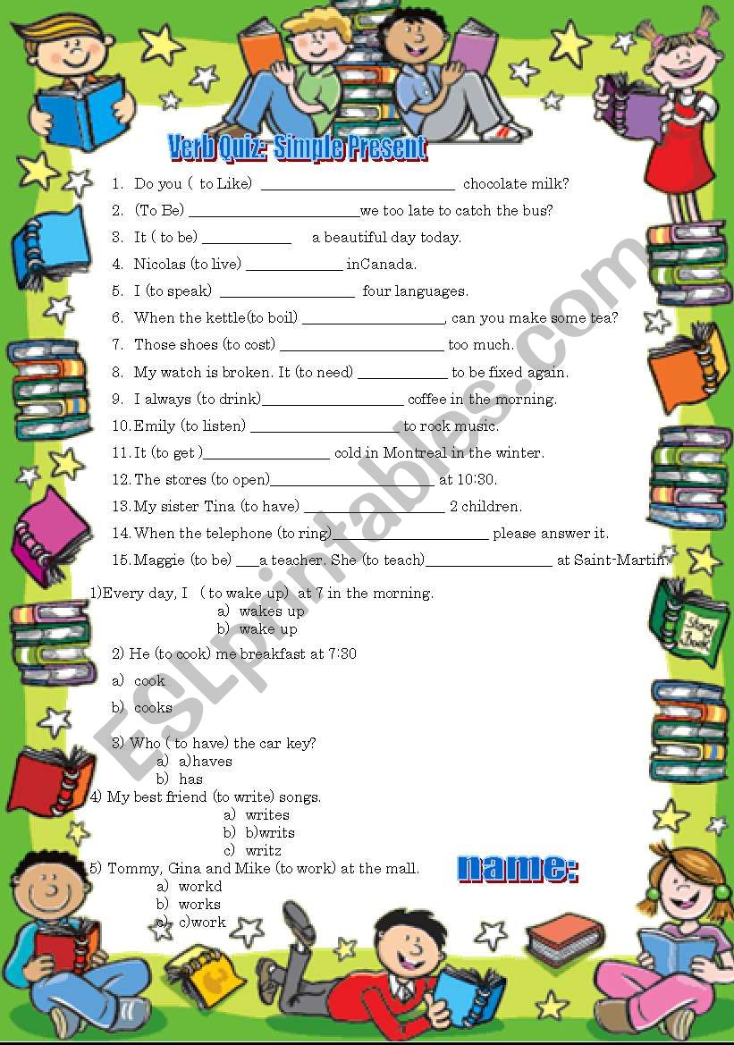 Simple Present Verb Quiz ESL Worksheet By Magdalini