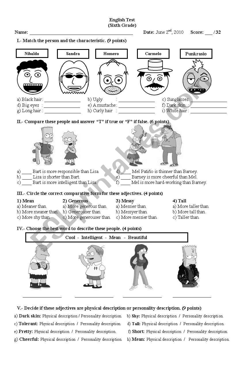 Describing People Test (or worksheet)