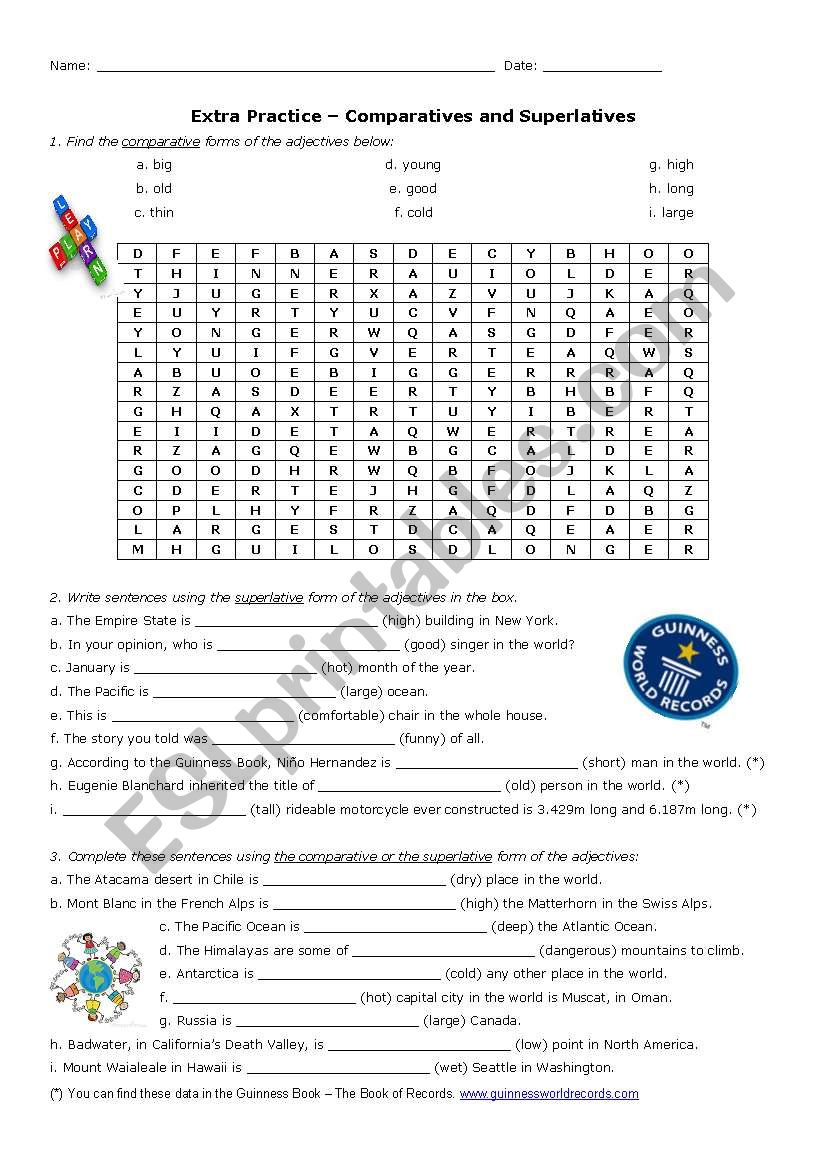 Comparatives and Superlatives worksheet