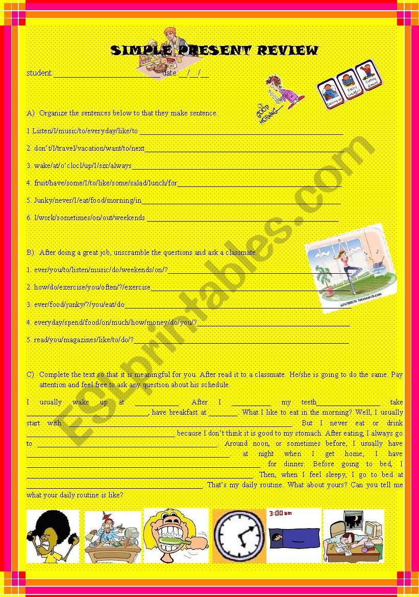 simple present daily routine worksheet