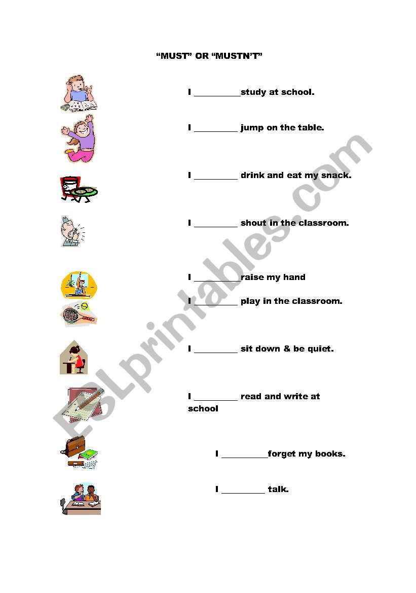 MUST & MUSNÂ´T worksheet