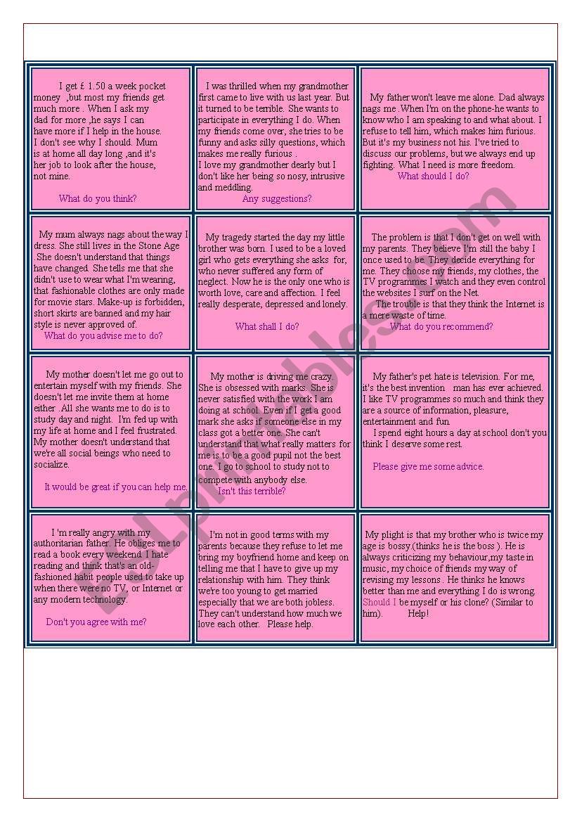 FAMILY PROBLEMS worksheet