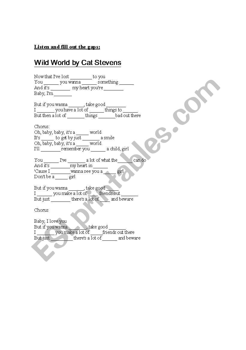 Wild World Listening gapfill worksheet