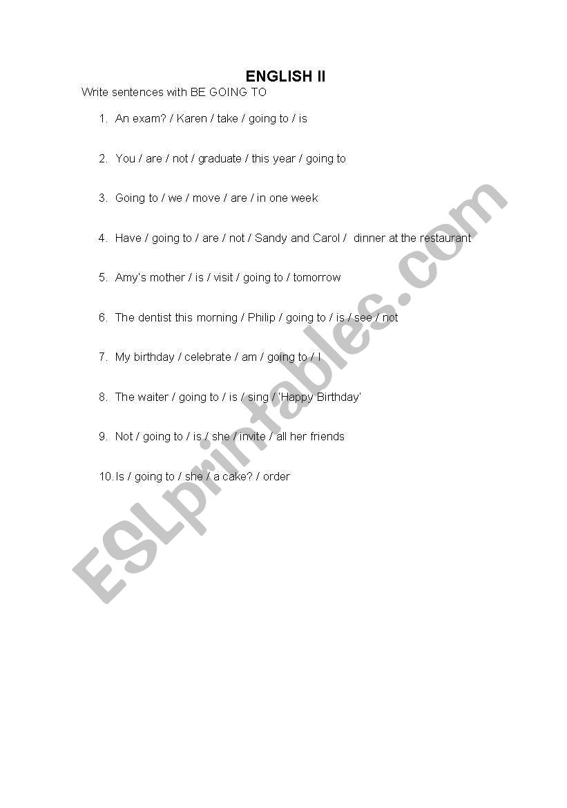 Be going to exercice worksheet