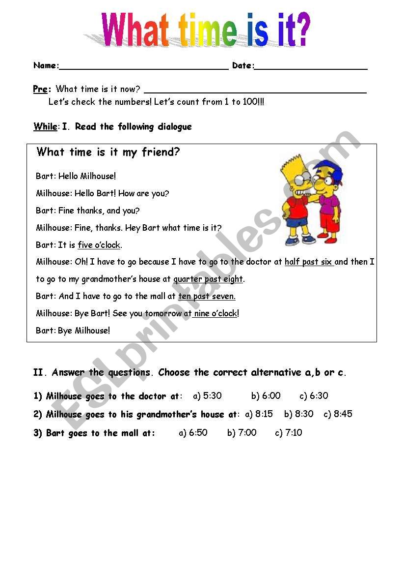 What time is it? worksheet