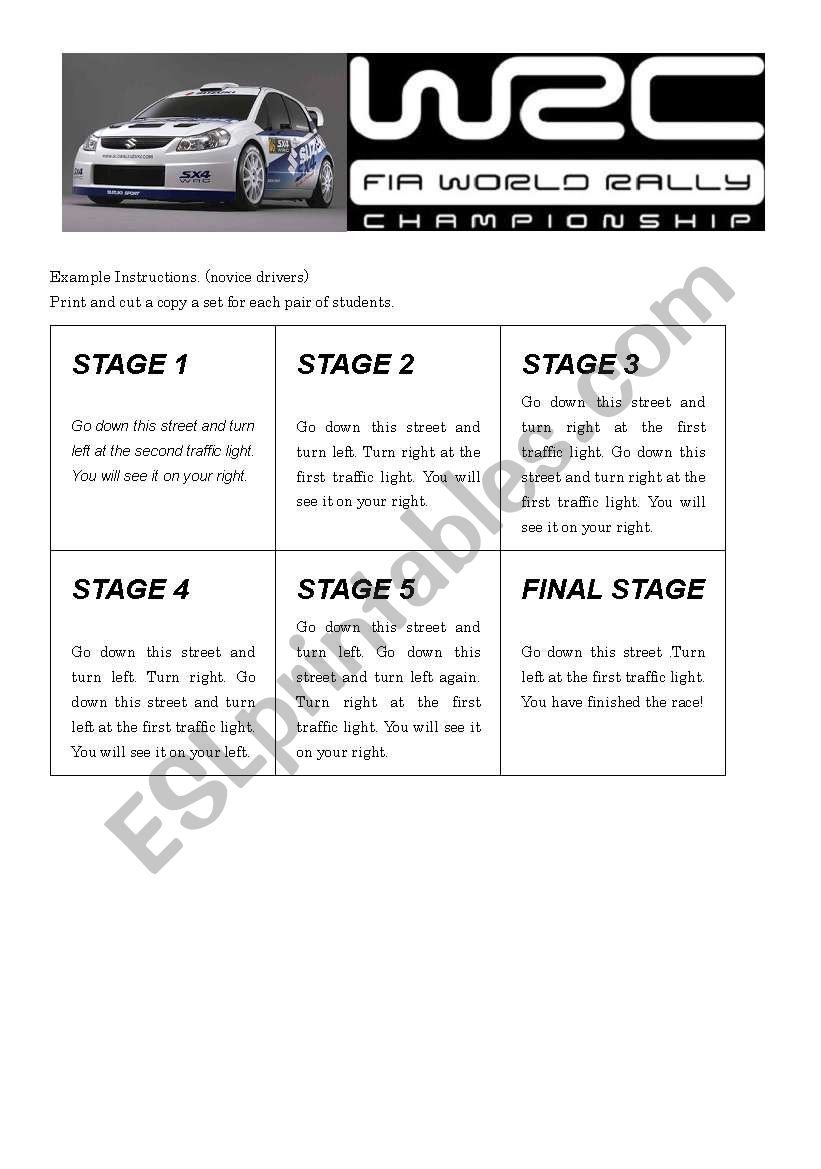 World Rally Directions Lesson worksheet