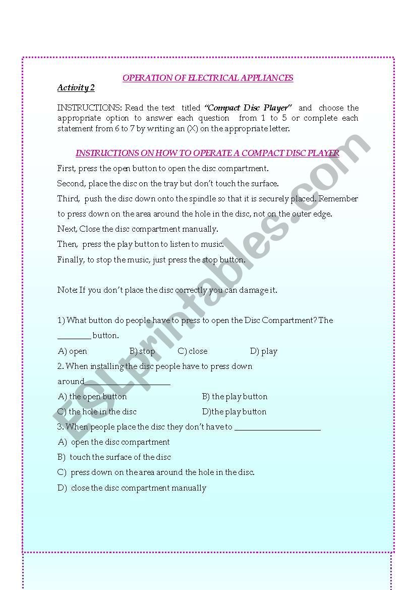 Instructions and Directions to Operate Electrical Appliances 2