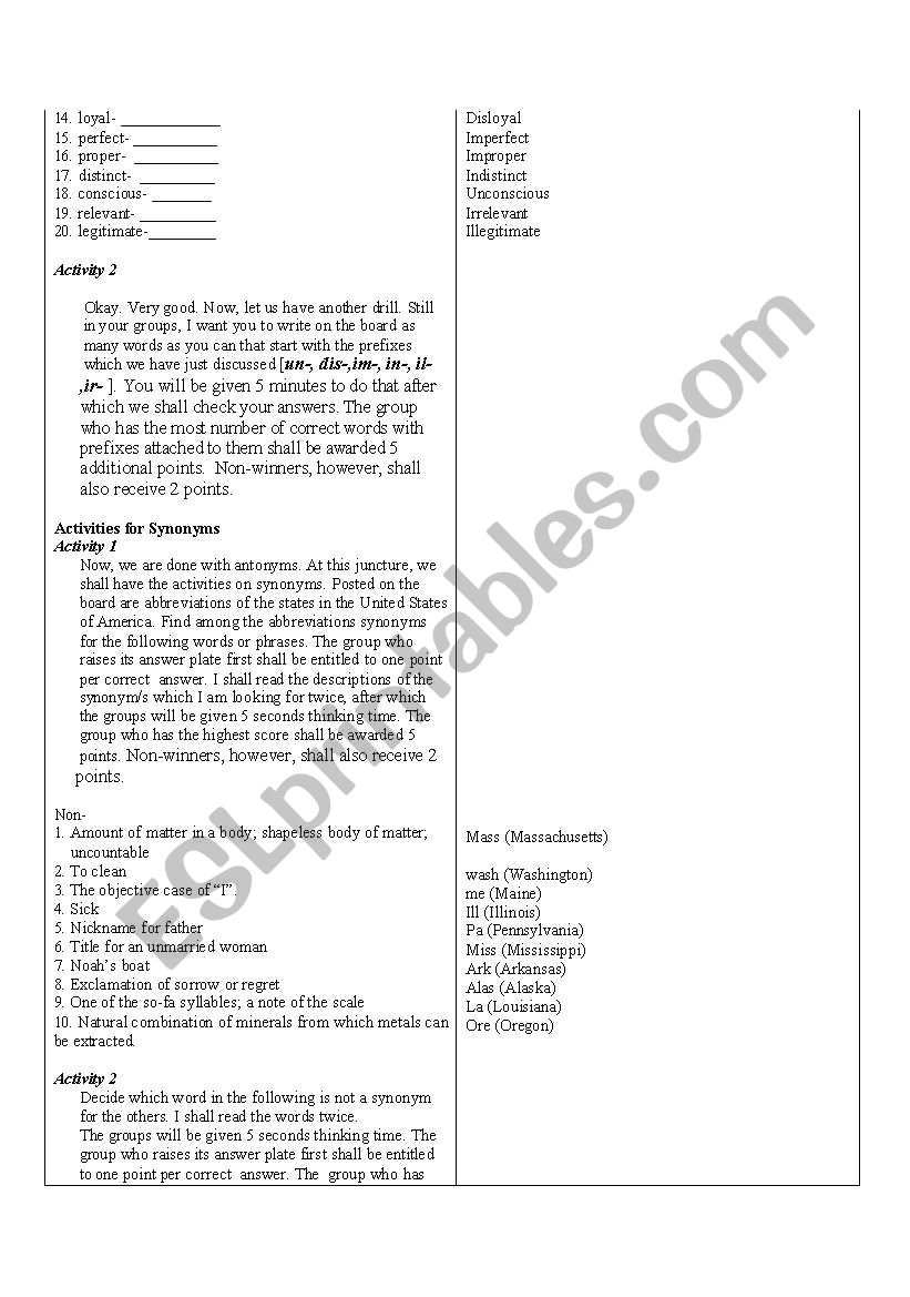 lesson plan about Antonyms and synonyms - A Semi Detailed Lesson