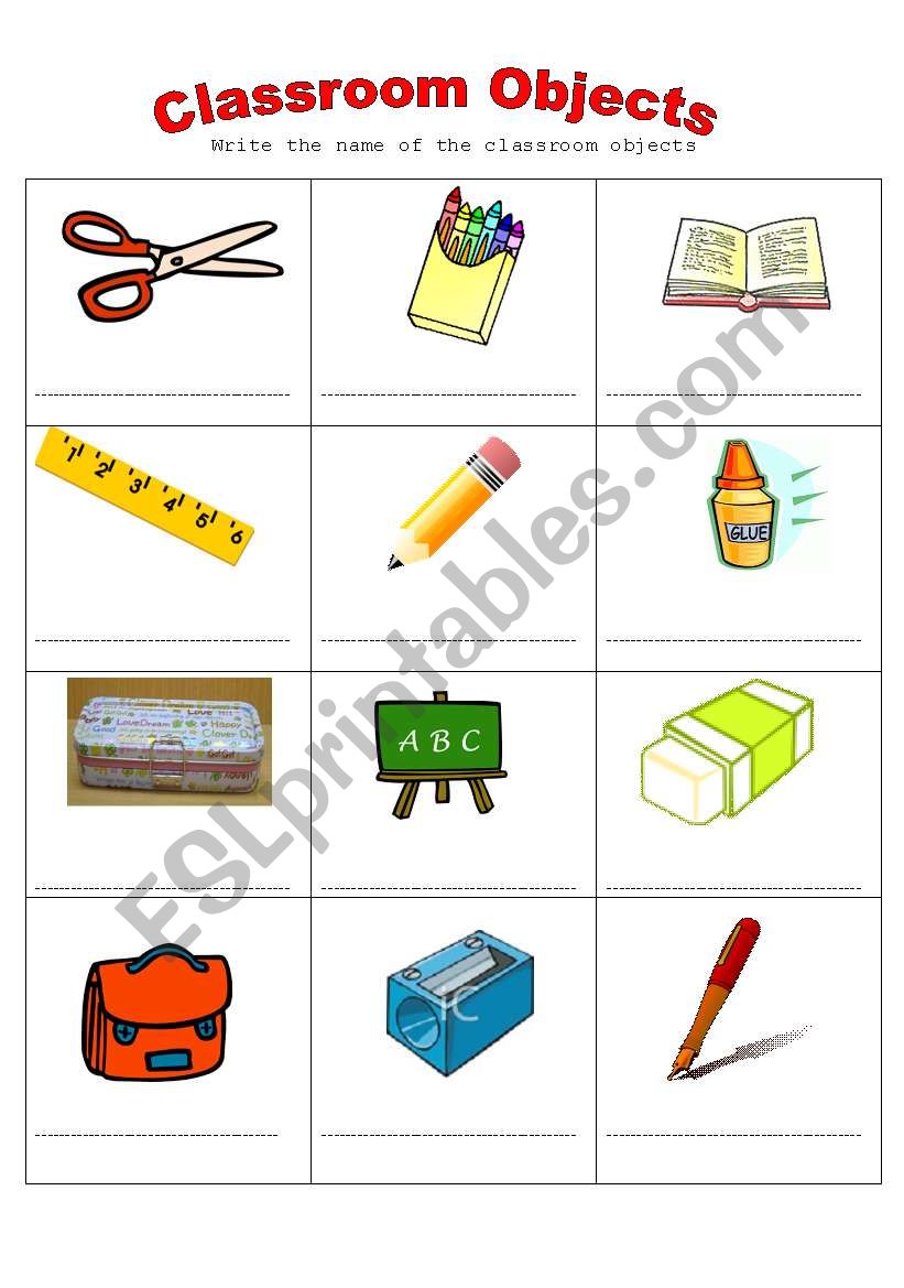 classroom objects worksheet