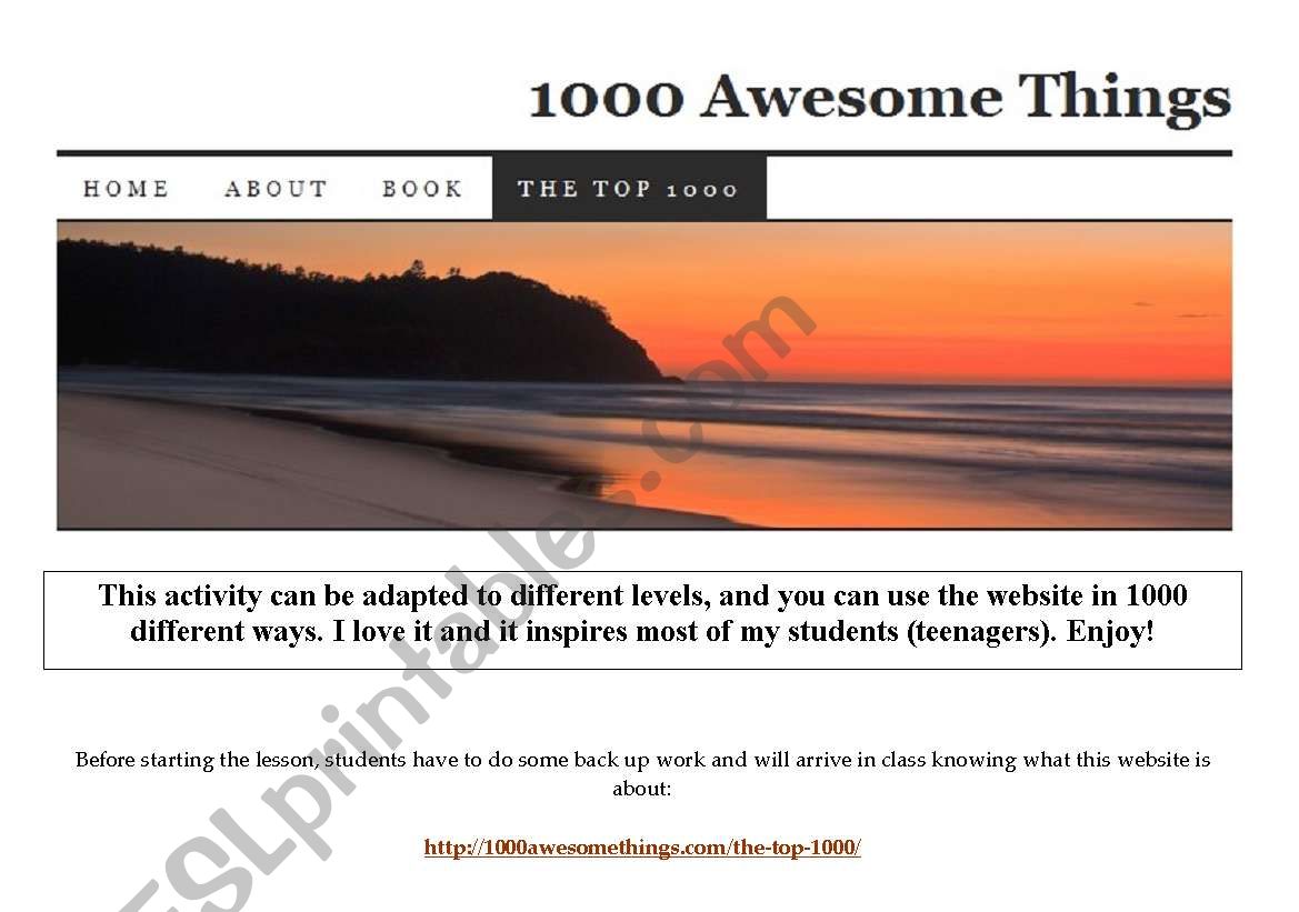 1000 Awesome Things worksheet