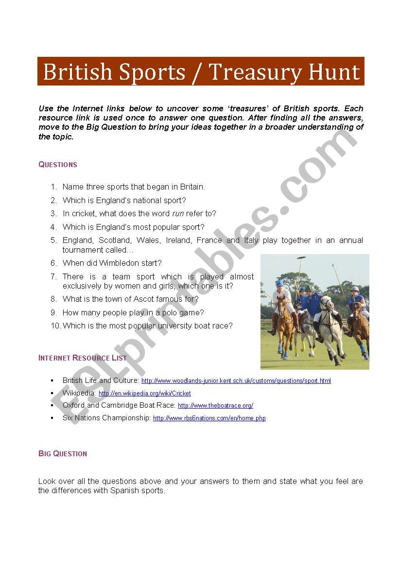 British Sports worksheet