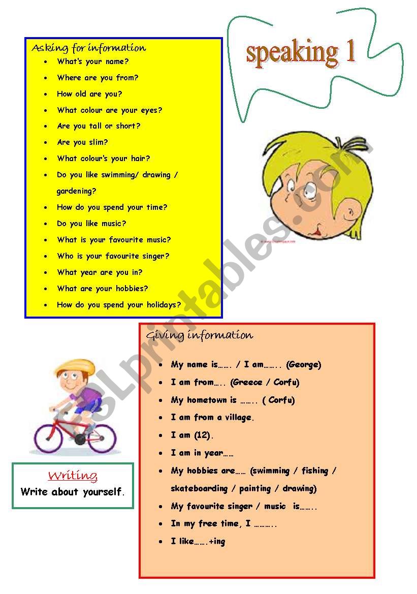 conversation questions for elementary students(speak about yourself)