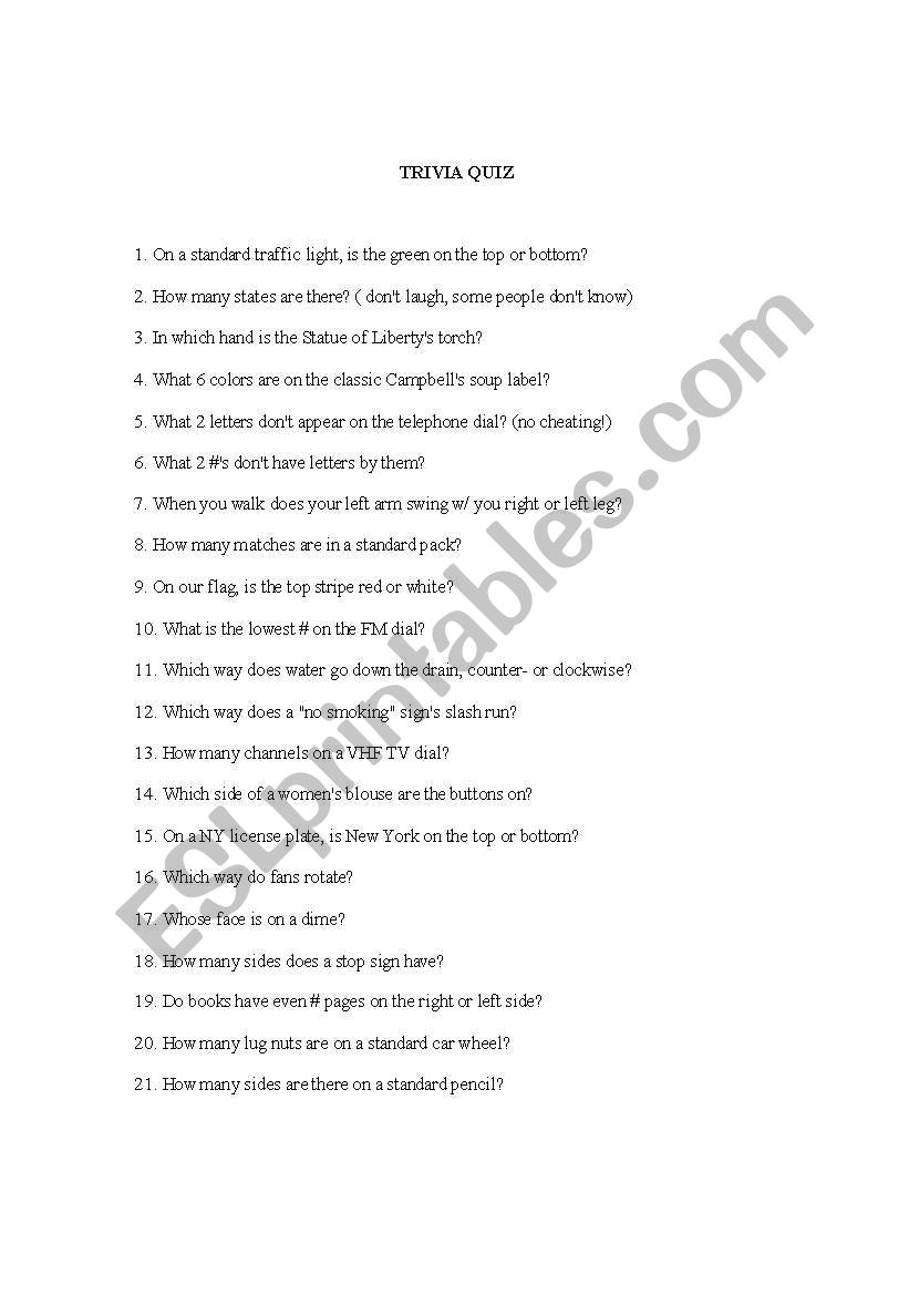 Ice breaker quiz worksheet