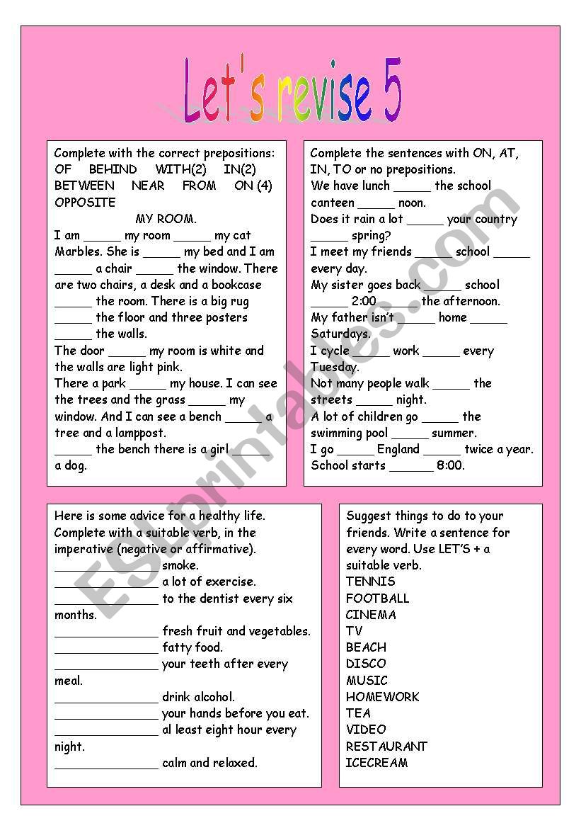 LETS REVISE 5 prepositions (place, time), imperative