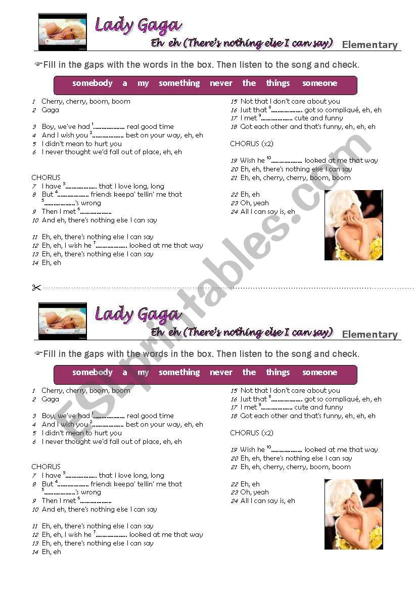 Lady Gagas song  worksheet