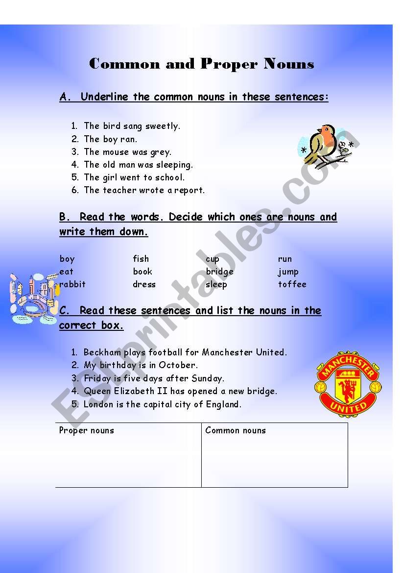 Common and Proper Nouns worksheet