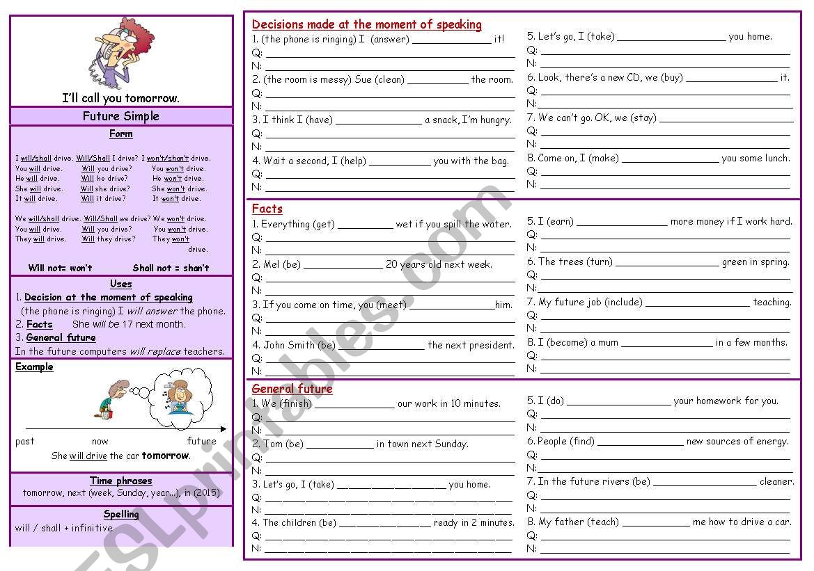 Tenses (6) - Future Simple - all about it! (B&W), fully editable