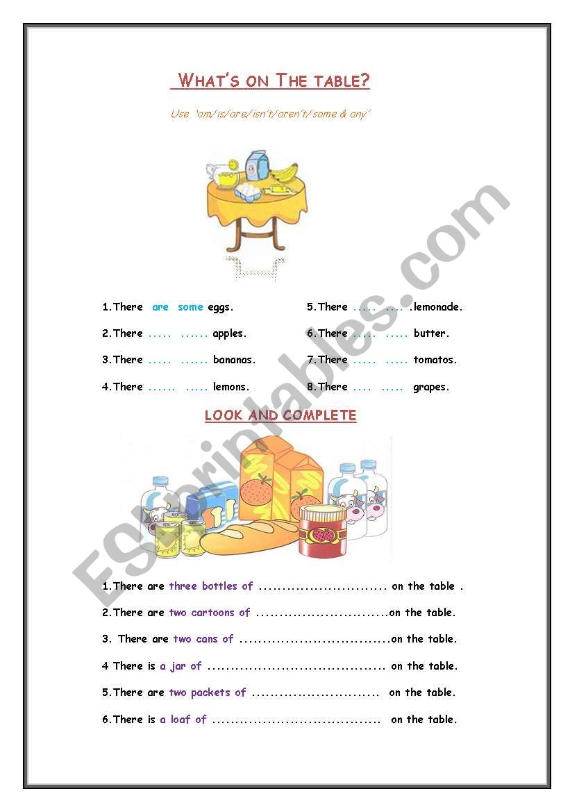 Whats on the table?  worksheet