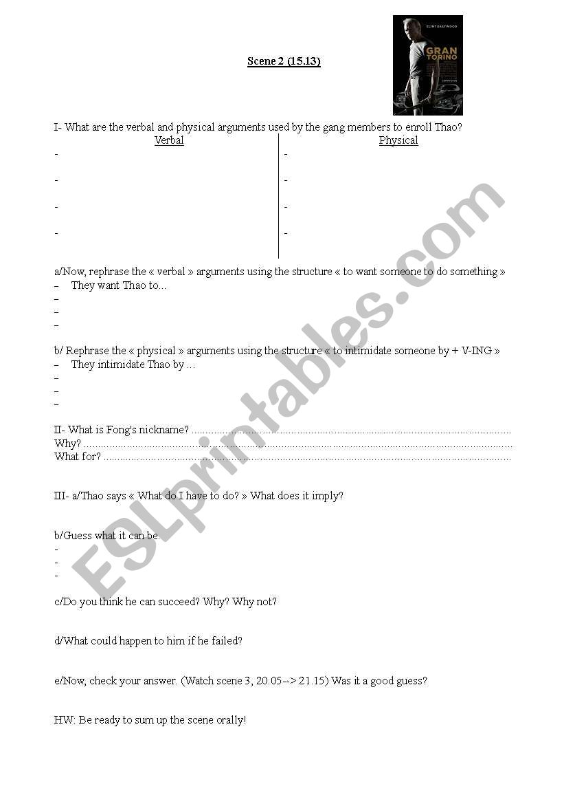 Gran Torino extract 2/2 worksheet