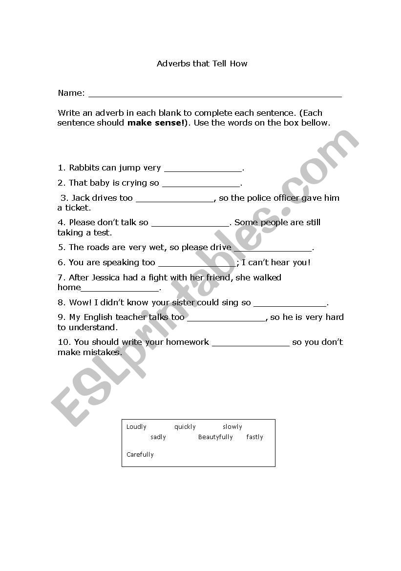 Adverbs worksheet