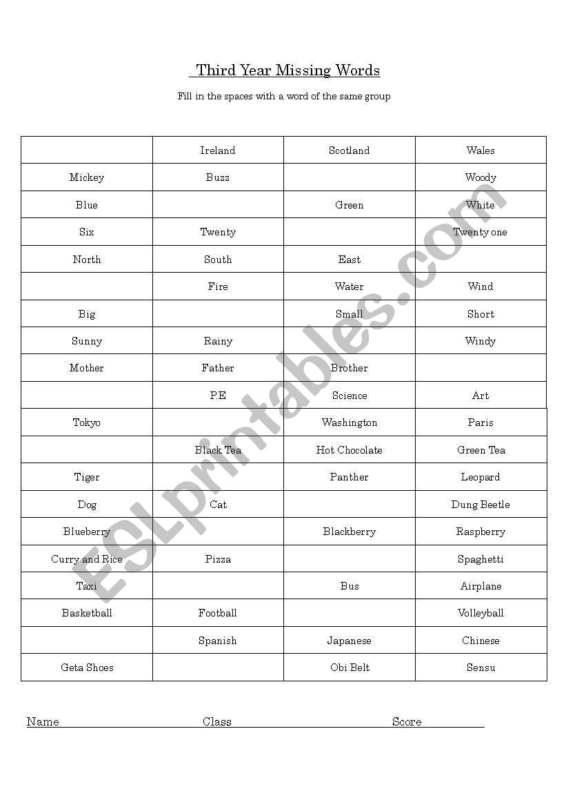 missing words JHS 3 level worksheet