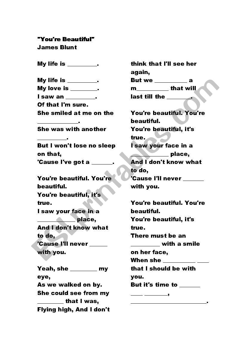 gap filling lyric - You´re beautiful