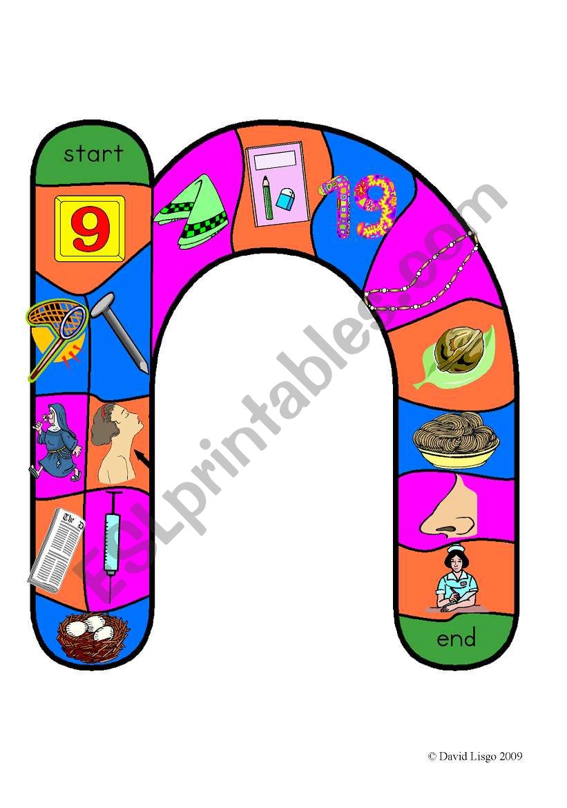 New Alphabet Tracks: letter n in full color, black and white and blank.