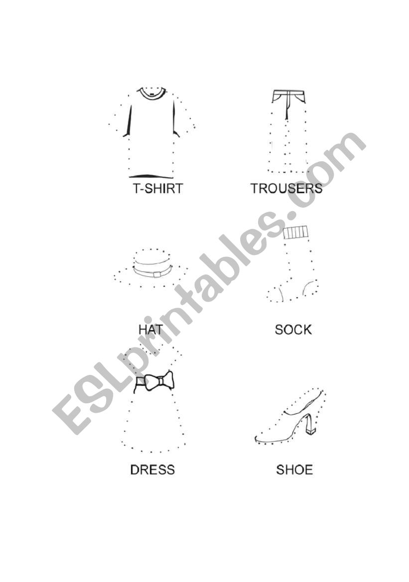 Dot-to-dot clothing coloring worksheet