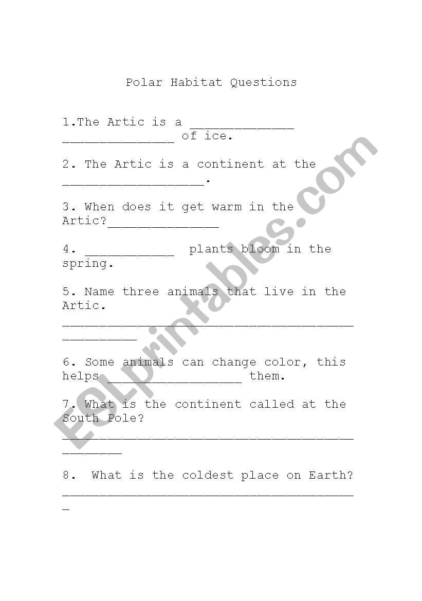 Habitat- Grasslands  worksheet