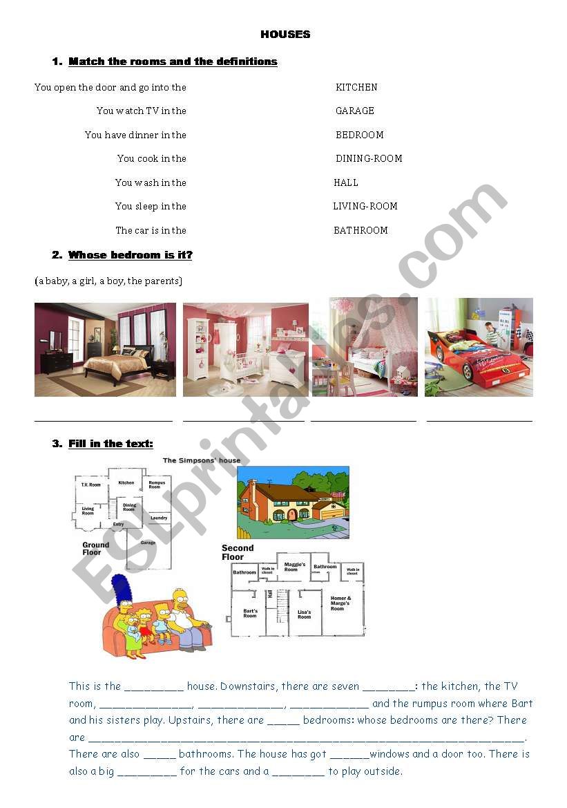 Houses and rooms worksheet
