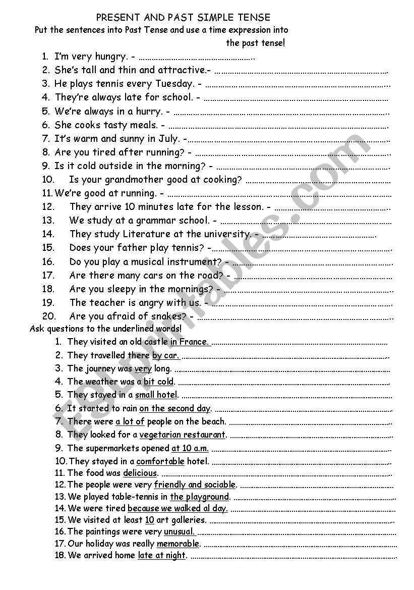 Present and Past Simple worksheet