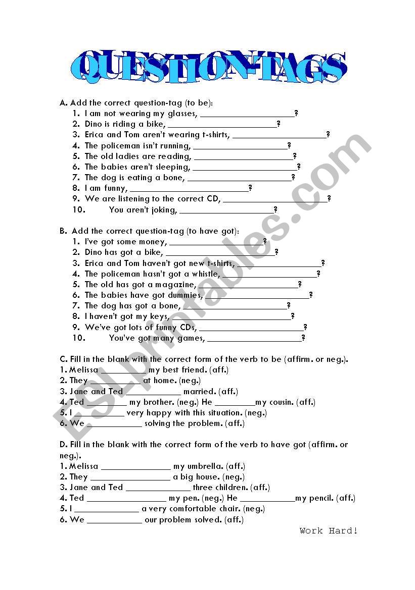 question-tags worksheet