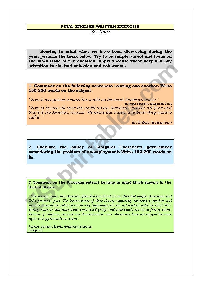 Final English Paper worksheet