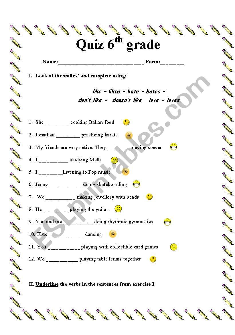 quiz on likes dislikes worksheet