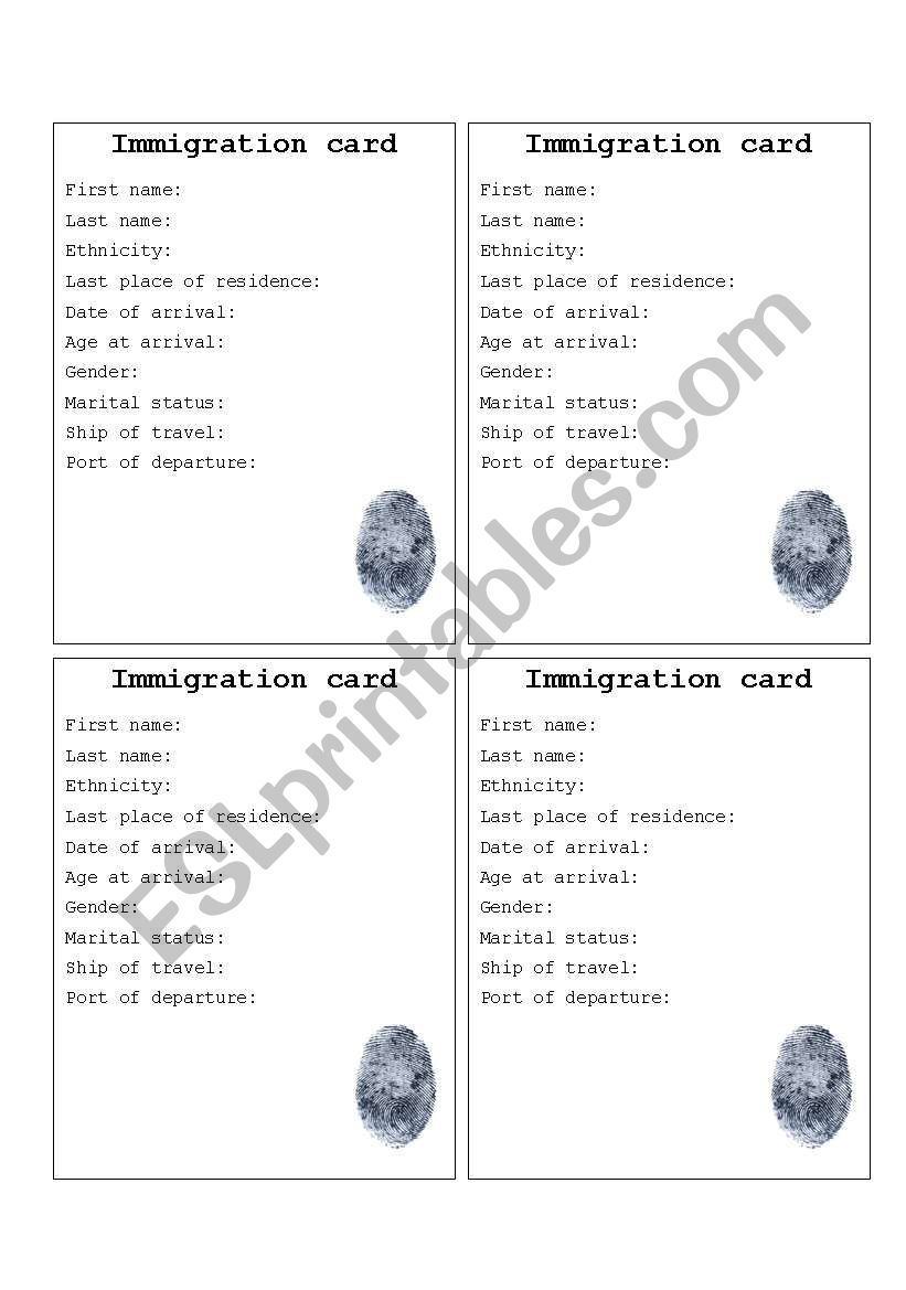 Ellis Island Project ID Cards worksheet