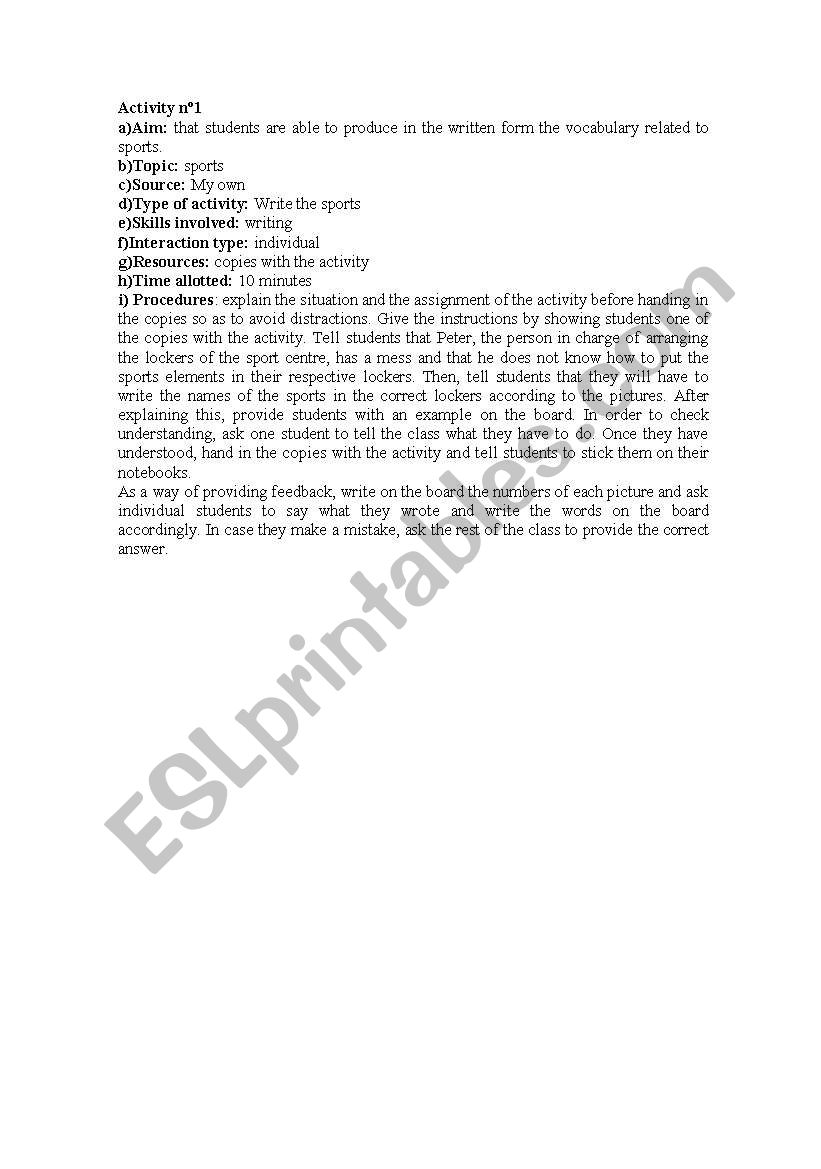 Sports worksheet