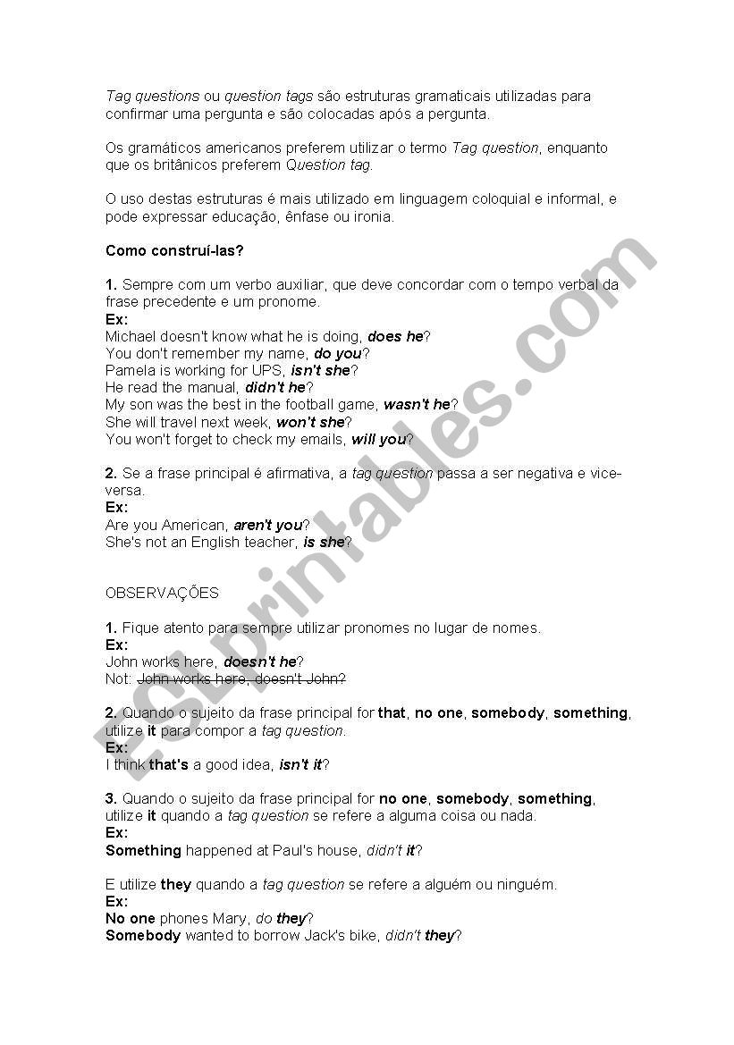 tag questions worksheet