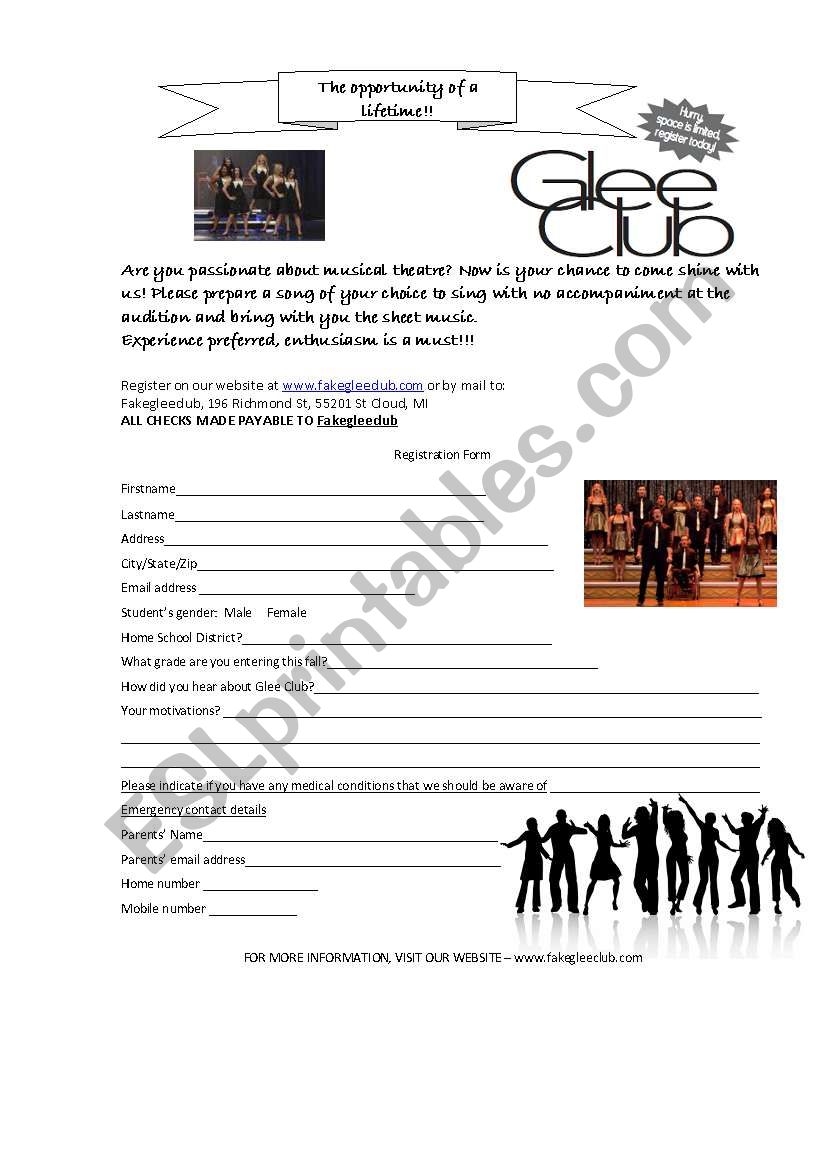 Fake glee club registration form