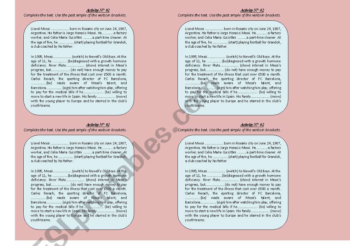 Lionel Messi life worksheet